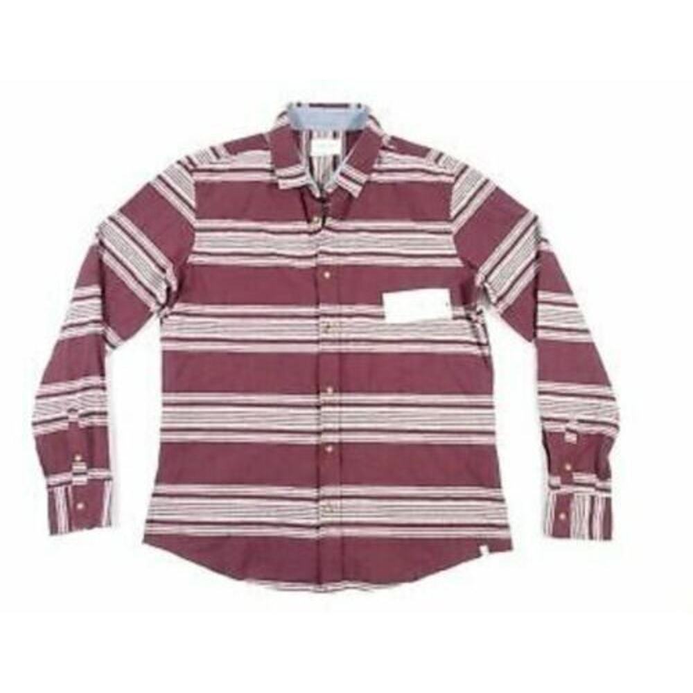 Sovereign Code Boys Norse Striped Woven Button Down Top Size 5 Burgundy MSRP $40